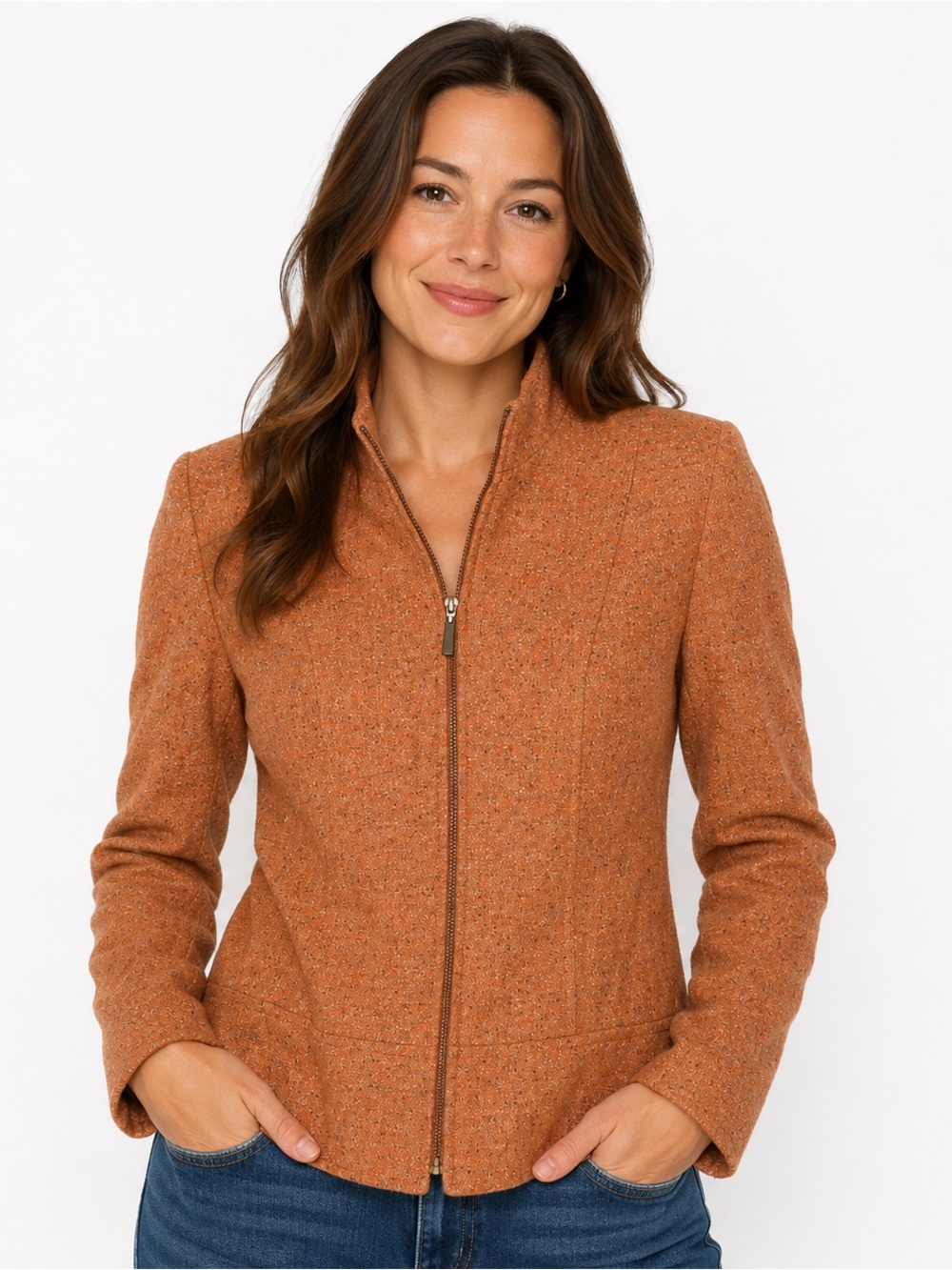 Talbots Orange Tweed Zip-Front Women's Jacket Size 2P